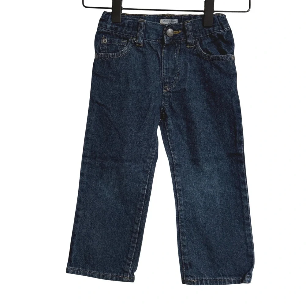 The Childrens Place Boys‎ 3T Straight Leg Jeans Dark Wash Adjustable Waist Denim